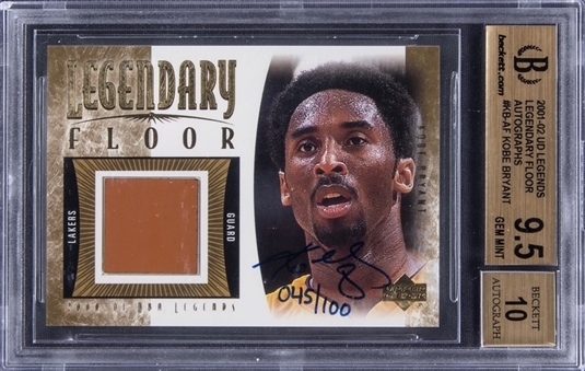 2001-02 Upper Deck "Legendary Floor" #KBF Kobe Bryant Signed Game Used Floor Card (#045/100) – A True Gem+ Example – BGS GEM MINT 9.5/BGS 10